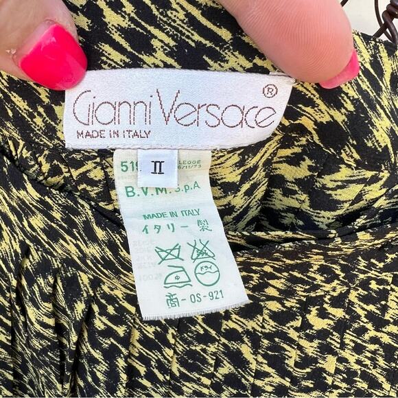VTG 80s Gianni Versace Italy Silk Leopard Print Wrap Skirt Black Yellow Size II - Picture 5 of 10